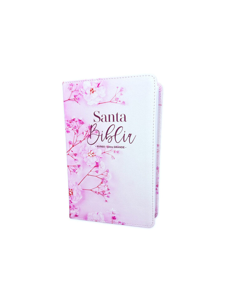 Biblia imit. piel rosada floral