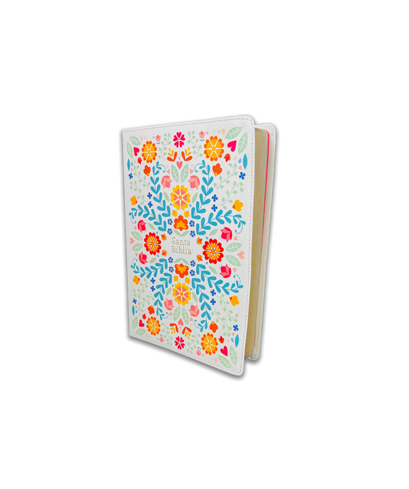 Biblia Letra Súper Gigante imit. piel blanca floreada