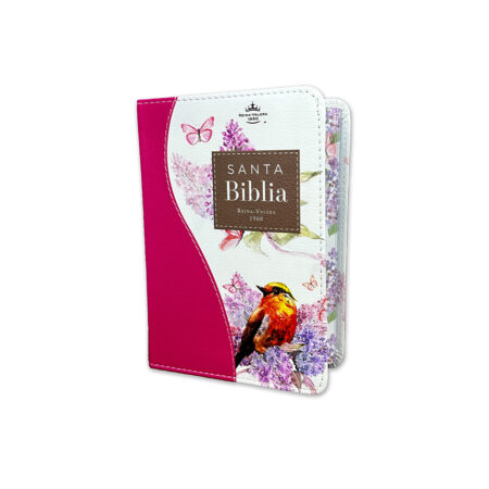 Biblia  canto floral fucsia y pájaro